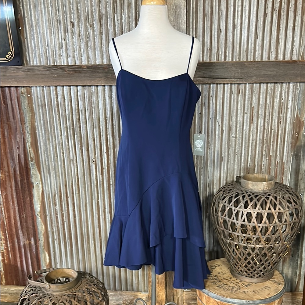 Vince Camuto Blue Asymmetrical Ruffled Sundress